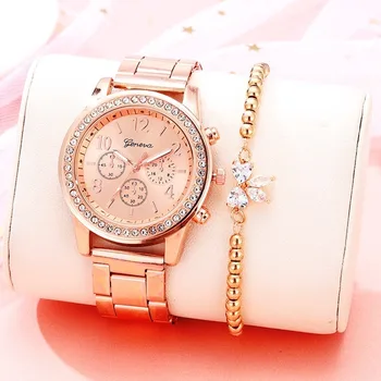 Elegante De Senhoras Quartzo Relógio De Ouro Rosa Pulseira De Aço Inoxidável Das Mulheres Relógio De Pulso Relógio De Luxo, Diamantes Strass Assistir A Mulher