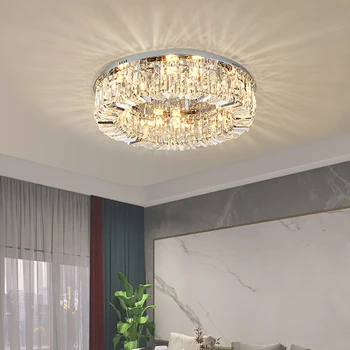 Luxo Sala de Cristal do Teto Luzes LED Moderna Quarto Salão do Restaurante de Decoração de Interior Home de Aço Inoxidável Luminária