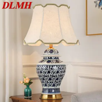 DLMH Moderno Cerâmica Lâmpada da Tabela do DIODO emissor de Escurecimento Chinesa Azul E a Branca da Porcelana de Mesa de Luz para a Home Sala Quarto