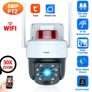 Tuya 5MP, Zoom de 30X Wifi do IP de PTZ Câmera de Segurança Auto Tracking Exterior Smart Vida Cor de Visão Noturna CCTV Câmera de Vigilância de Vídeo
