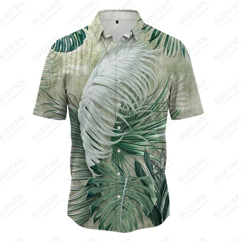 2023 Estilo Havaiano Homens de Camisa de Polo Fresco E Respirável Versão coreana, masculina Casual Único Breasted Camisa de Manga Curta