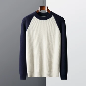 O outono e o Inverno, 100% Lã Australiana Camisola dos Homens Suéter Coloridos de Malha O-Pescoço Confortável e Acolhedor dos Homens Novos Camisola de Lã